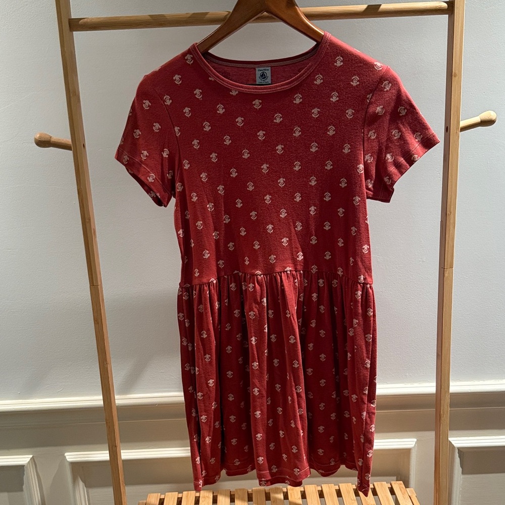 NWT Petit Bateau Red Dress with Floral Accents